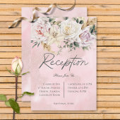Boho pampas & roze rozen bruiloft receptie informatiekaartje