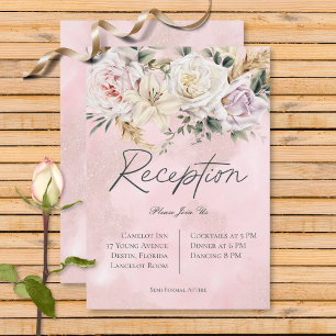 Boho pampas & roze rozen bruiloft receptie informatiekaartje