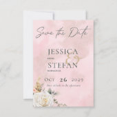 Boho Pampas & Roze Rozen Bruiloft Save The Date (Voorkant)