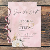 Boho Pampas & Roze Rozen Bruiloft Save The Date