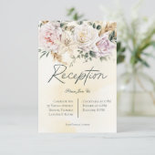 Boho Pampas & Roze Rozen Cream Receptie Bruiloft Informatiekaartje (Staand voorkant)