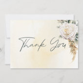 Boho pampas & roze rozen crème bruiloft bedankkaart (Voorkant)