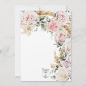 Boho pampas & roze rozen crème bruiloft kaart (Achterkant)
