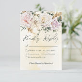 Boho pampas & roze rozen crème bruiloft RSVP kaartje (Staand voorkant)