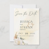 Boho pampas & roze rozen crème bruiloft save the date (Voorkant)