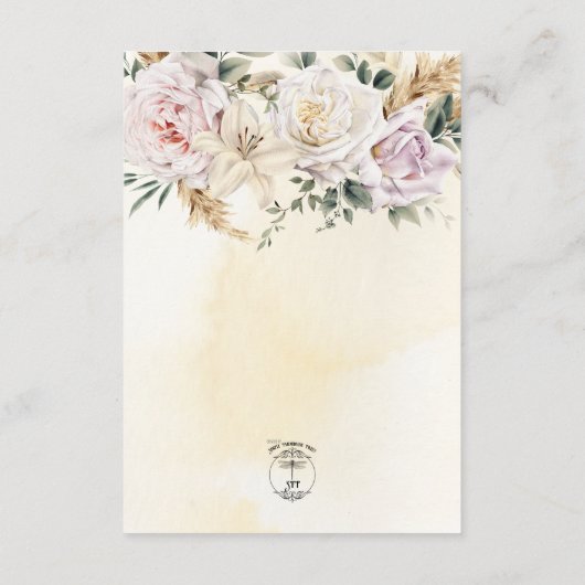 Boho Pampas & Roze Rozen Crème Details Bruiloft Informatiekaartje (Achterkant)
