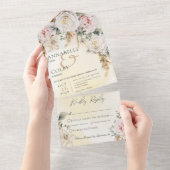 Boho Pampas & Roze Rozen Gele Eettafel All In One Uitnodiging (Afscheurbaar)