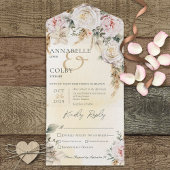 Boho Pampas & Roze Rozen Gele Eettafel All In One Uitnodiging