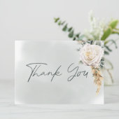 Boho Pampas & Roze Rozen Groene bruiloft Bedankkaart (Staand voorkant)