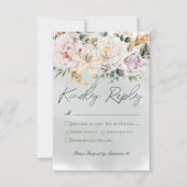 Boho Pampas & Roze Rozen Groene bruiloft RSVP Kaartje (Voorkant)