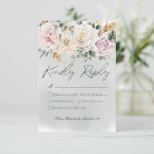 Boho Pampas & Roze Rozen Groene bruiloft RSVP Kaartje (Staand voorkant)