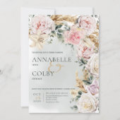 Boho Pampas & Roze Rozen Groene Trouwdag  Kaart (Voorkant)