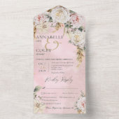 Boho pampas & roze rozen roze 3 diner all in one uitnodiging (Binnen)