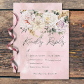 Boho Pampas & Roze Rozen Trouwdiner RSVP Kaartje