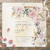 Boho pampas & roze rozen vierkante crème bruiloft kaart