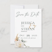 Boho pampas & roze rozen wit bruiloft save the date (Voorkant)