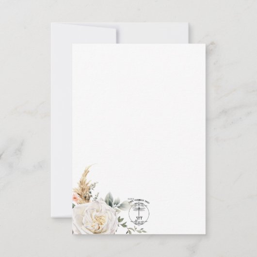 Boho pampas & roze rozen wit bruiloft save the date (Achterkant)