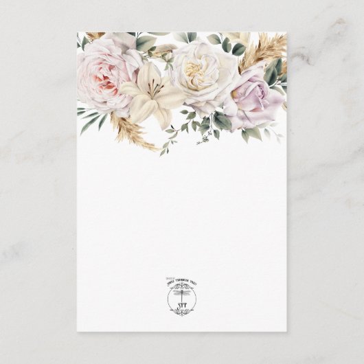 Boho Pampas & Roze Rozen Wit Receptie Bruiloft Informatiekaartje (Achterkant)