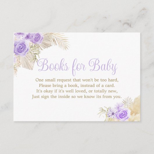 Boho Pampas Rozen Girl Shower Books-aanvraag Informatiekaartje (Voorkant)