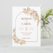 Boho Pampas rustieke terracotta boog foto bruiloft Kaart (Staand voorkant)