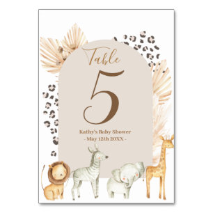 Boho Pampas Safari Animals Modern Table Number Kaart