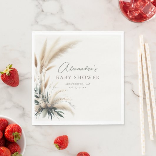Boho Pampas Sage Green Baby shower gepersonaliseer Servet (Insitu)