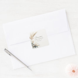 Boho Pampas Sage Green Baby shower gepersonaliseer Vierkante Sticker