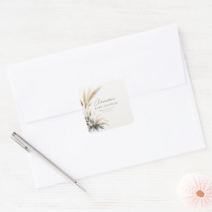 Boho Pampas Sage Green Baby shower gepersonaliseer Vierkante Sticker