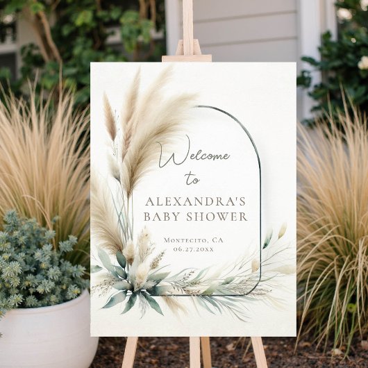 Boho Pampas Sage Green Baby shower Welkomstbord Poster