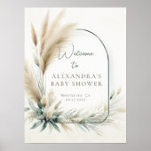 Boho Pampas Sage Green Baby shower Welkomstbord Poster (Voorkant)