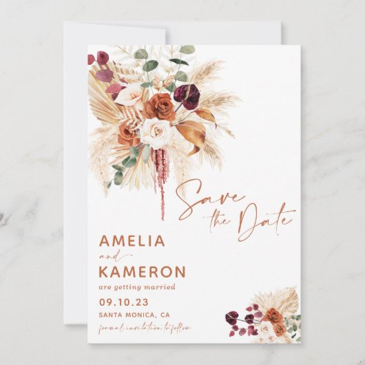 Boho Pampas Save The Date Card (Voorkant)