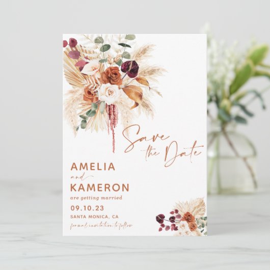 Boho Pampas Save The Date Card (Staand voorkant)