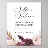 Boho Pampas Selfie Station Wedding Hashtag Sign Poster (Voorkant)