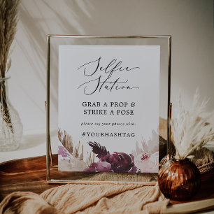 Boho Pampas Selfie Station Wedding Hashtag Sign Poster