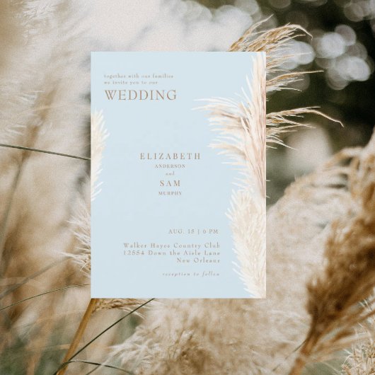Boho Pampas Sky Blue Samen met Trouwen Kaart