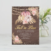 Boho Pampas Stof Roze Pompoen Houten Bruiloft Fees Kaart (Staand voorkant)