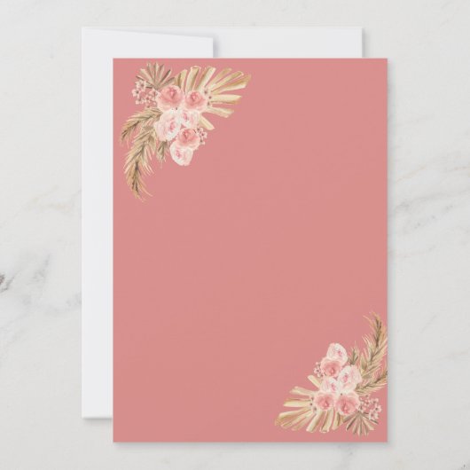 Boho Pampas Stof Roze Pompoen Houten Bruiloft Fees Kaart (Achterkant)