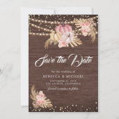 Boho Pampas Stof Roze Rozen Houten Pompoen Trouwen Save The Date (Voorkant)