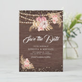 Boho Pampas Stof Roze Rozen Houten Pompoen Trouwen Save The Date (Staand voorkant)