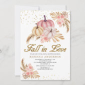 Boho Pampas Stof Roze Rozen Pompoen Bruidsdiner Kaart (Voorkant)