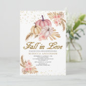 Boho Pampas Stof Roze Rozen Pompoen Bruidsdiner Kaart (Staand voorkant)