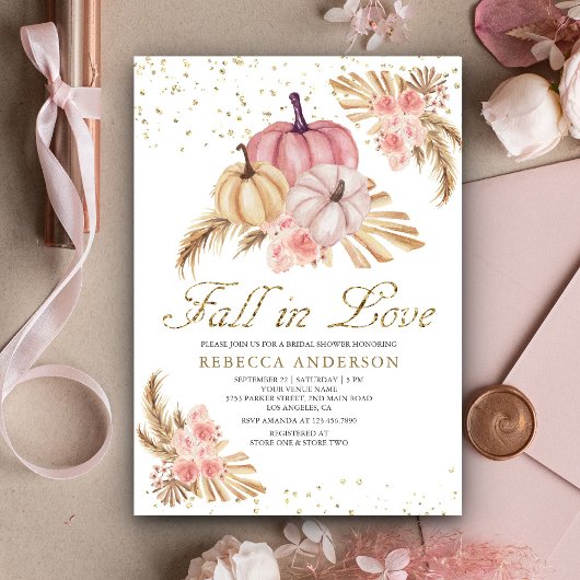 Boho Pampas Stof Roze Rozen Pompoen Bruidsdiner Kaart