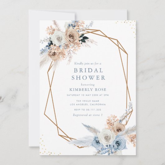 Boho Pampas Stoffig Blauw Bloemen vrijgezellenfees Kaart (Voorkant)