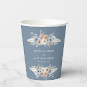 Boho pampas stoffige blauwe bloemenbruiloft papieren bekers (Achterkant)