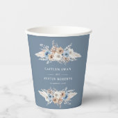 Boho pampas stoffige blauwe bloemenbruiloft papieren bekers (Voorkant)
