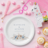 Boho pampas stoffige blauwe bruiloft papieren bordje (Feest)