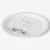 Boho pampas stoffige blauwe bruiloft papieren bordje (Gekanteld)