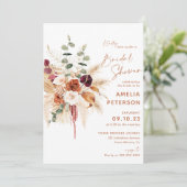 Boho Pampas Terracotta Bridal Shower Invitation Kaart (Staand voorkant)