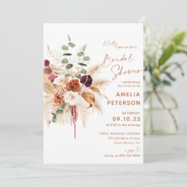 Boho Pampas Terracotta Bridal Shower Invitation Kaart
