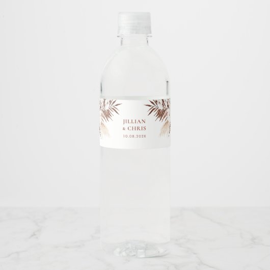 boho pampas terracotta bruiloft waterfles etiket (Voorkant)